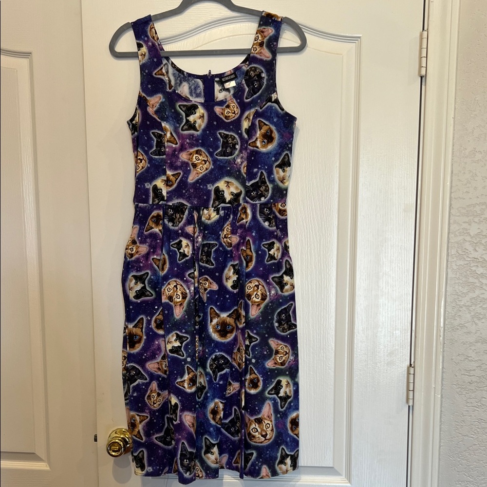Retrolicious Space Cat Print Dress Size Large - Picture 2 of 5